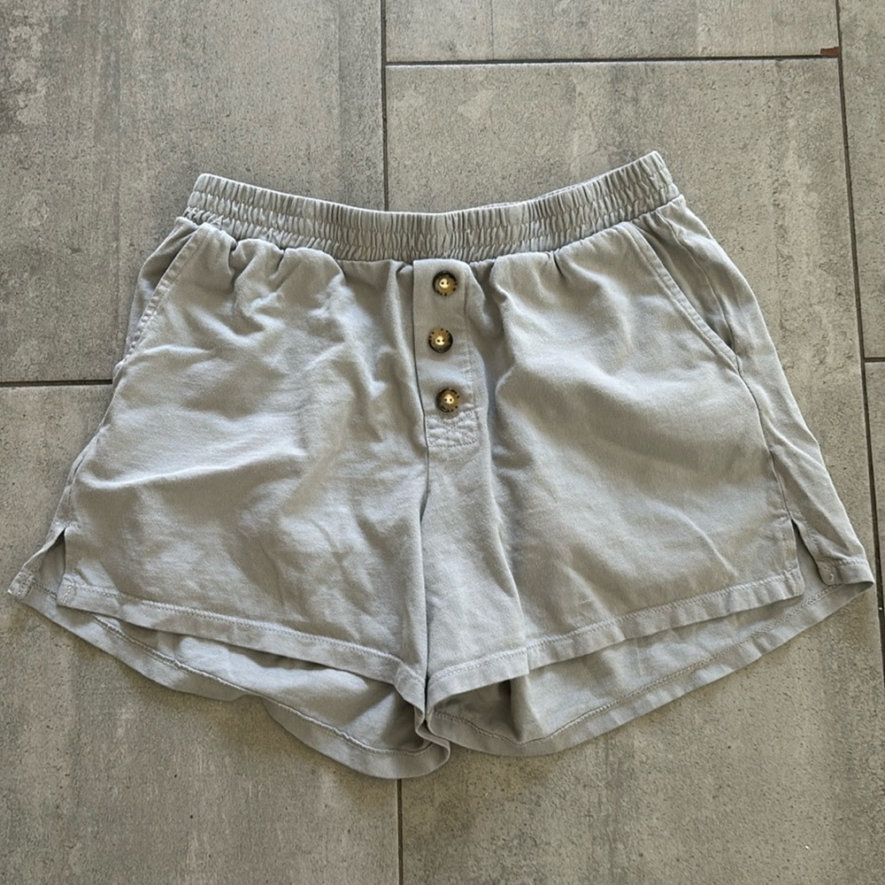 DONNI. Gray Athletic Shorts with Gold Buttons
